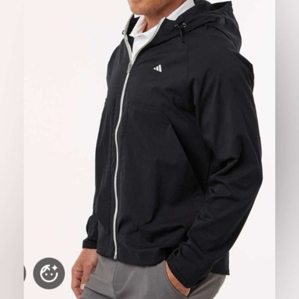 Adidas Men's Black Hooded Windbreaker with White Accents - NWT - SZ L